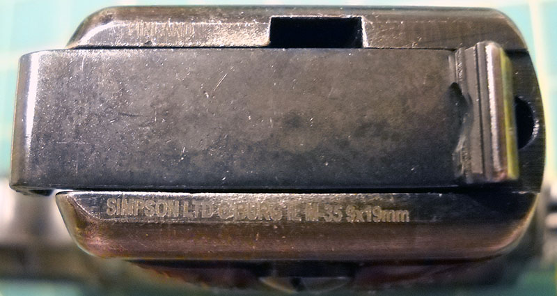 detail, Simpson Ltd. import markings on L-35 pistol frame